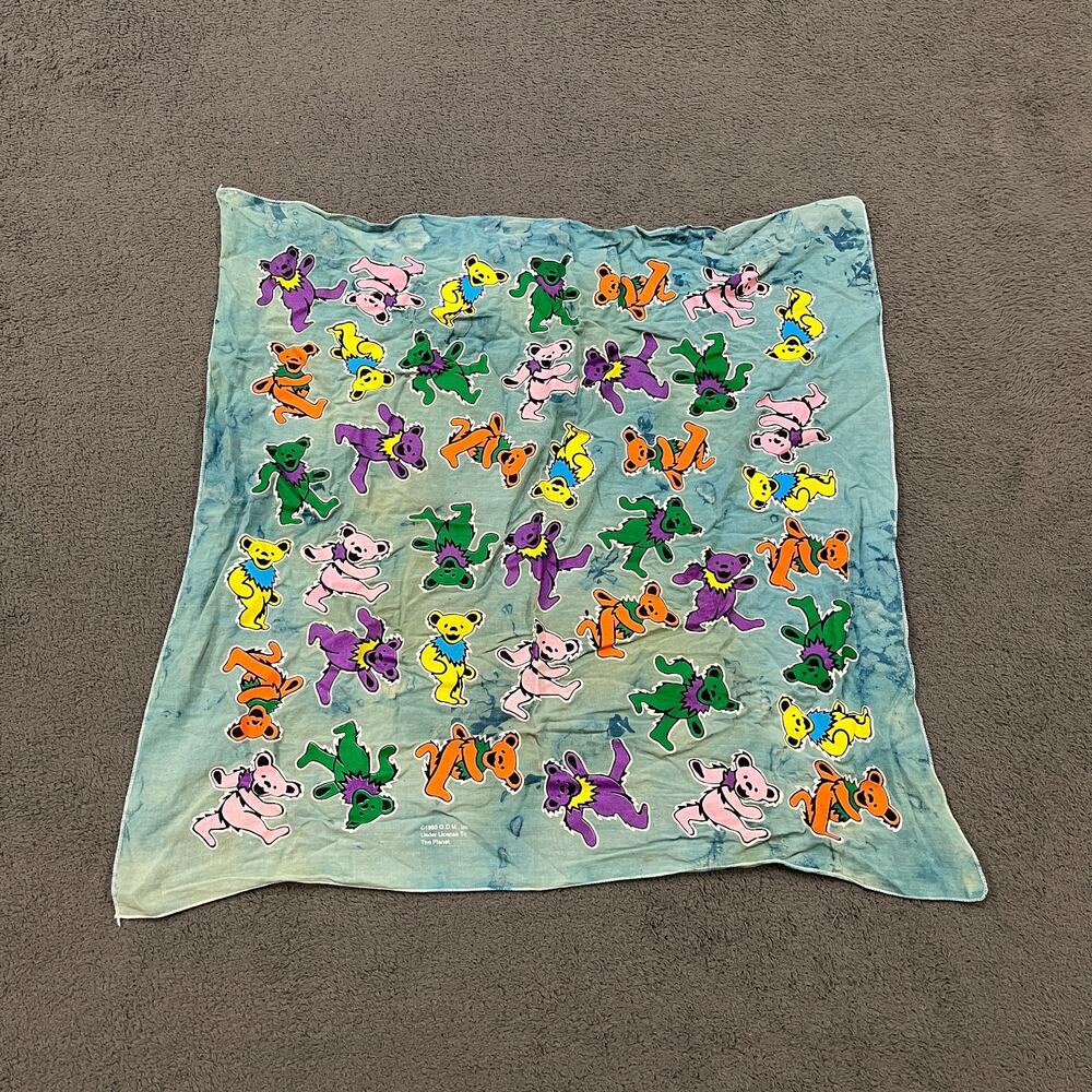 Grateful Dead Dancing Bears Blue Tie Dye Vintage Bandana Scarf 1995 Unisex 20x19